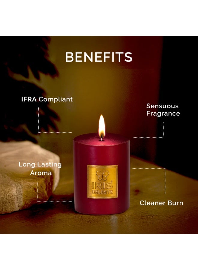 IRIS CELESTE Rose Gold Scented Pillar Candle 3 inch - 320grams, 11oz | 40 hours Burn-time | Warm Floral Fragrance | Perfect for Festivities & Gifting, Ceremonies, Meditation & Room Perfuming - Image 4